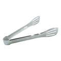 Food securely held by stainless steel serving tongs for easy serving