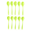 Side profile of a durable plastic spoon, ideal for everyday meals.
