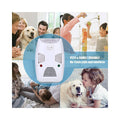 A central white pest repeller surrounded by four circular images of happy families and pets, with text about being pet