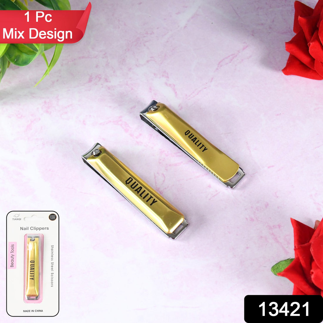 Compact folding nail clippers with a built-in nail file, ideal for travel.