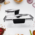 Big and small airtight plastic containers sealing fresh groceries and spices