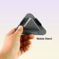 Side profile of grey pyramid mobile stand showing compact design