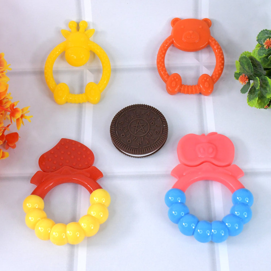 Silicone baby teething toy with soft pastel textures for gentle gum relief