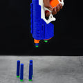 Close-up of the durable ABS plastic build of the foam bullet gun.