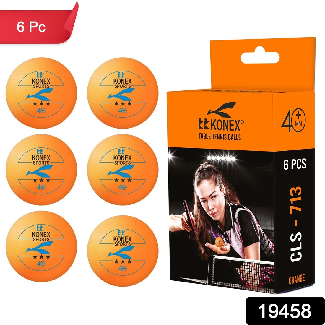 Pack of six durable 3-star orange table tennis balls