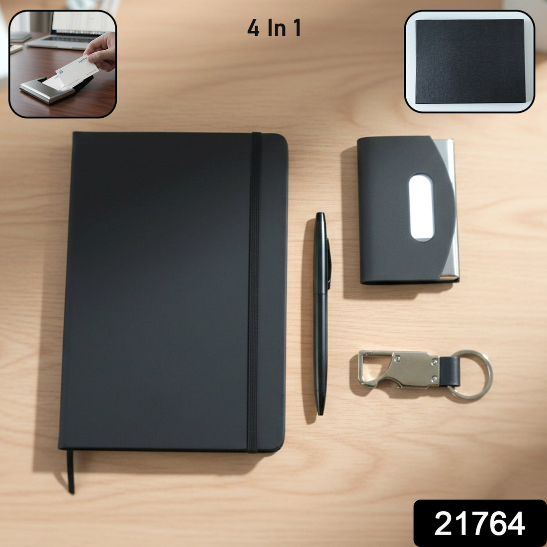 Premium travel essentials set featuring a professional notebook diary