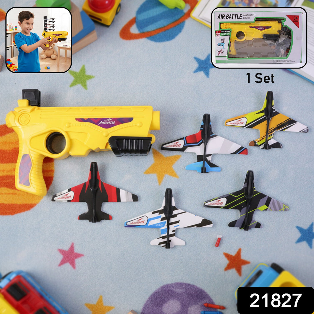 Air Battle Plane Launcher Gun Toy with foam glider planes for kids