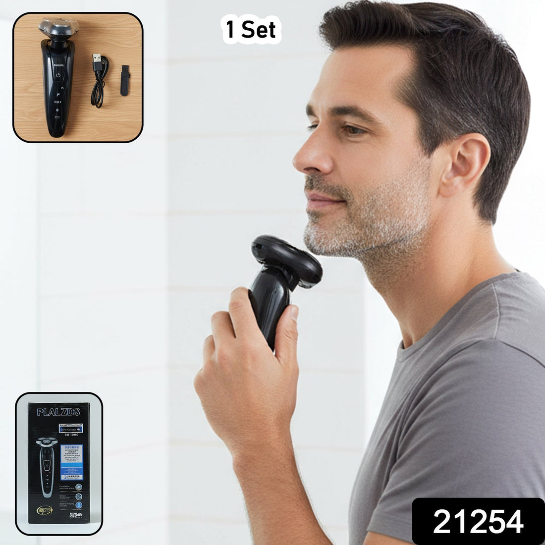 Rechargeable rotary shaver with 3D floating heads for men
