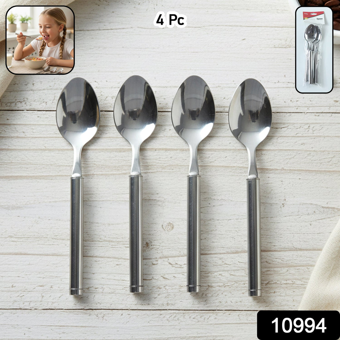 Stainless steel dinner spoons in a set for daily use