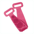 Silicone body scrubber with belt design, available in various colors.
