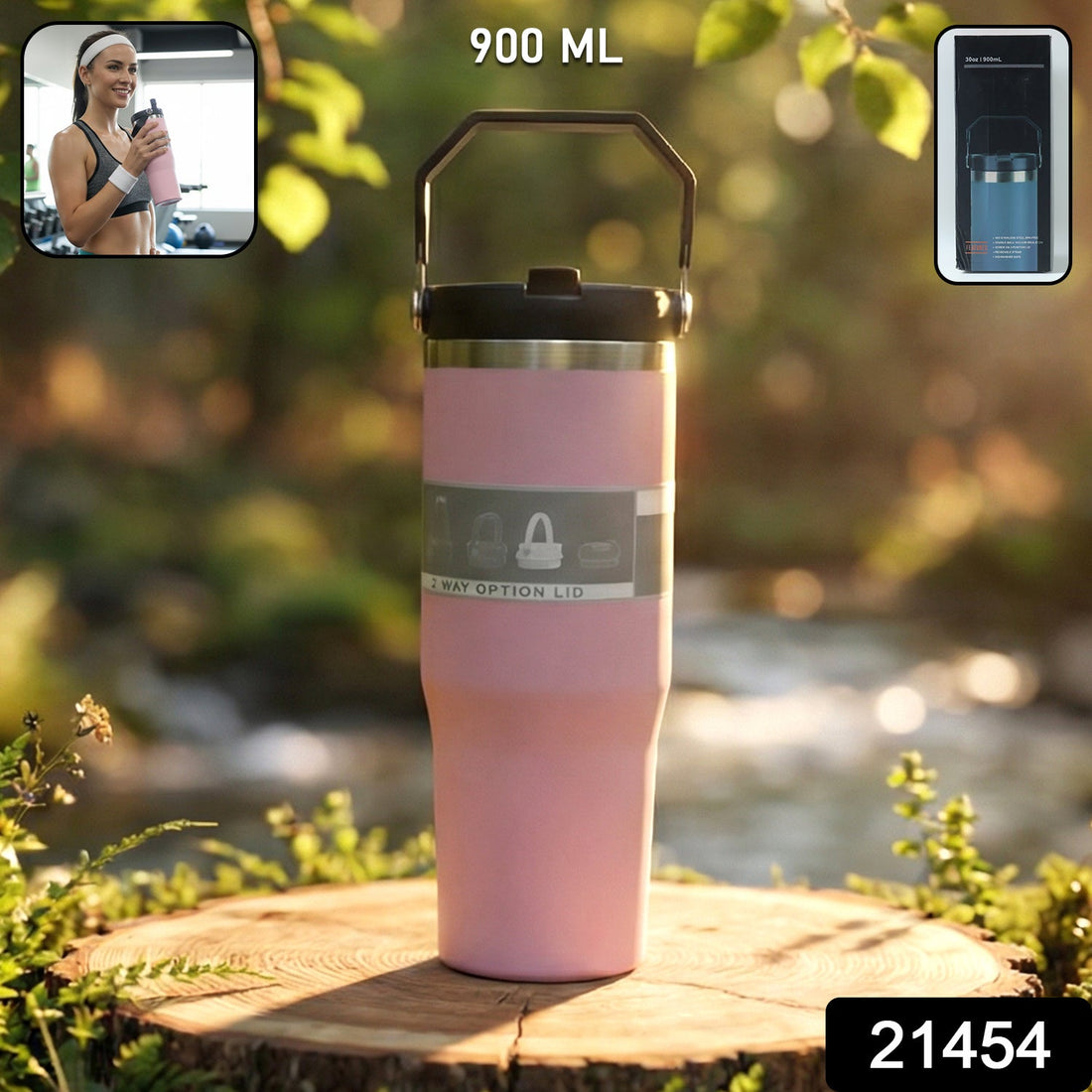 900 ML stainless steel insulated travel tumbler with comfortable handle