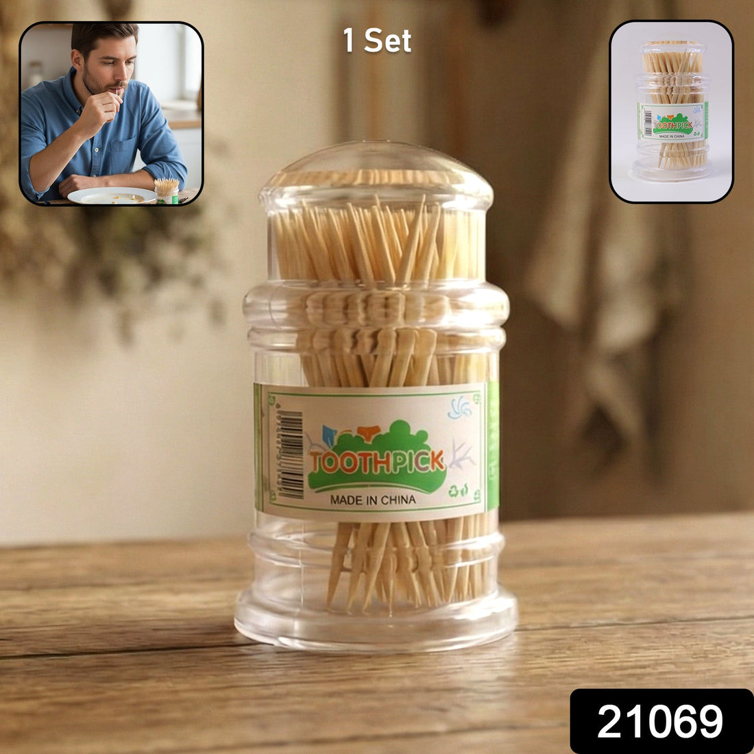 Premium wooden toothpick jar pack with transparent storage container