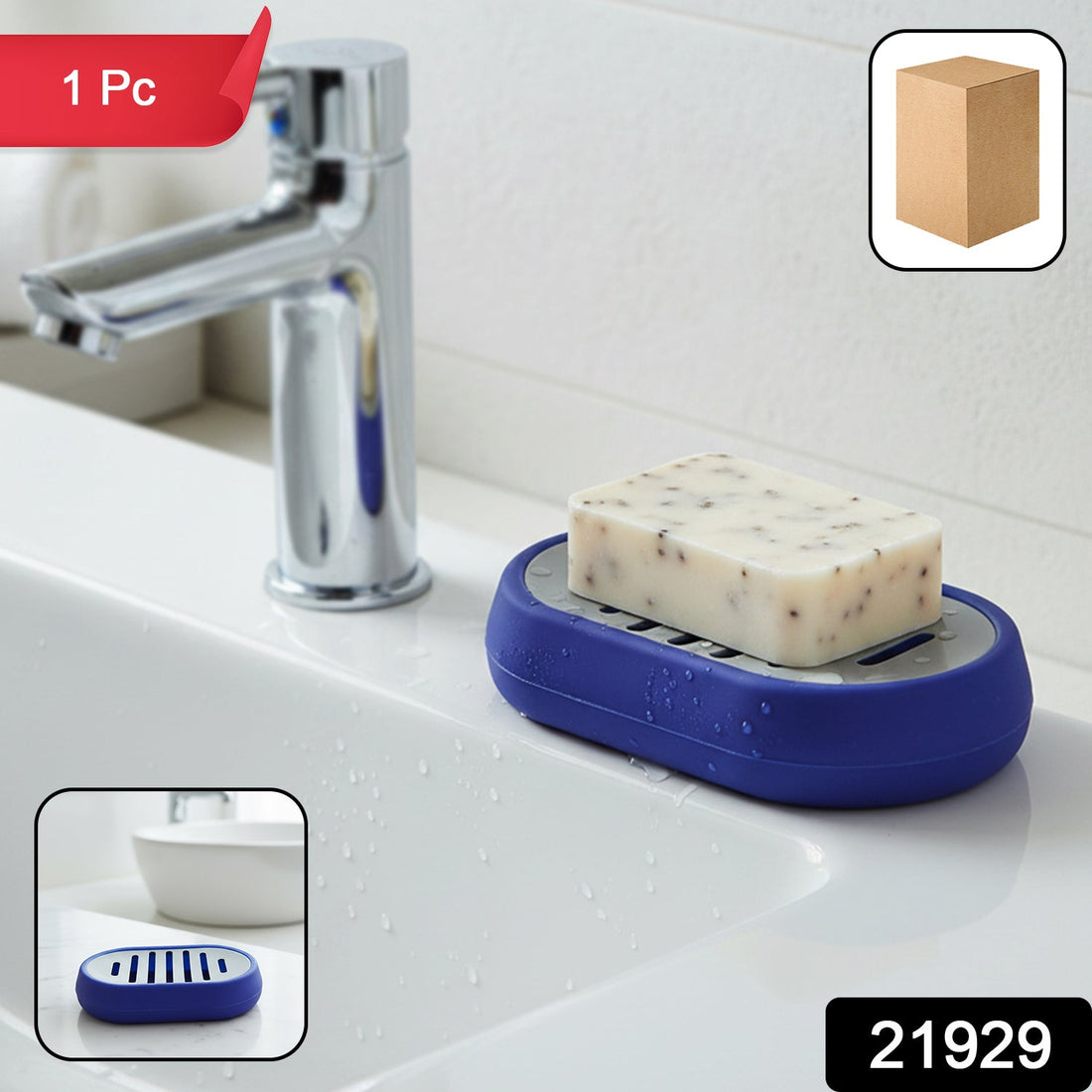 Plastic soap holder tray with drainage slots, ideal for bathroom sink