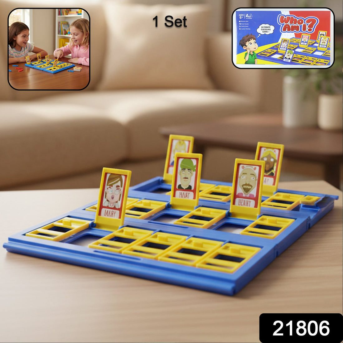 Who Am I guessing board game set with folding board and character flip cards