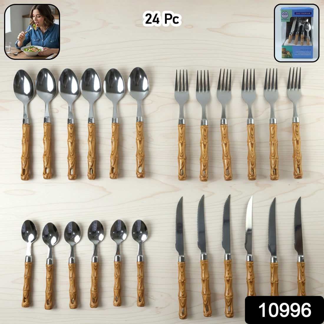 Elegant wooden handle stainless steel cutlery set for dining