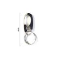 Close-up of locking clip mechanism on stainless steel keychain
