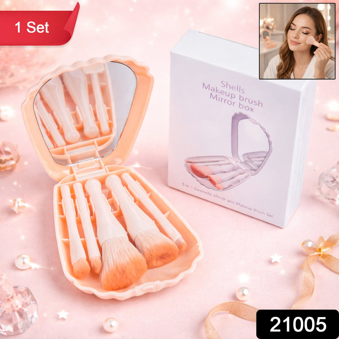 5 in 1 makeup brush set with compact storage case and mirror