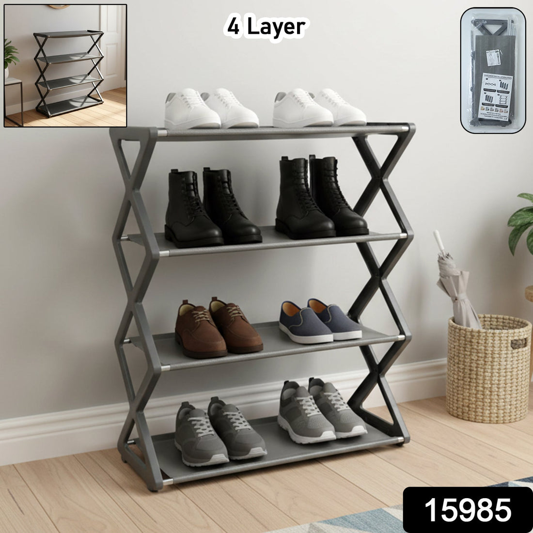 Foldable 4 layer shoe rack for efficient storage
