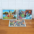 Stack of assorted educational wooden jigsaw puzzle boards for kids