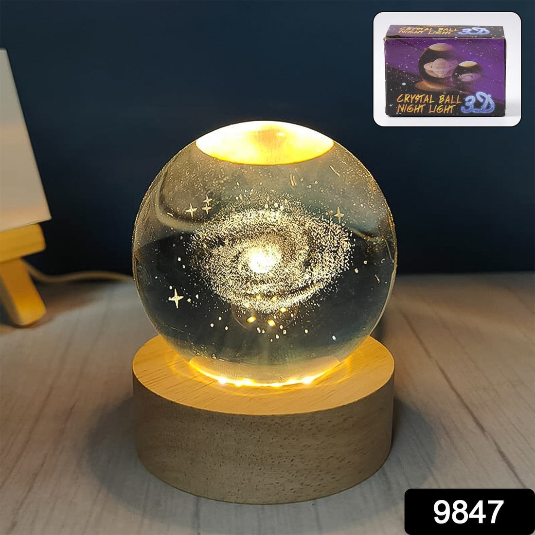 Illuminated 3D Crystal Ball Lamp featuring intricate 3D engravings.