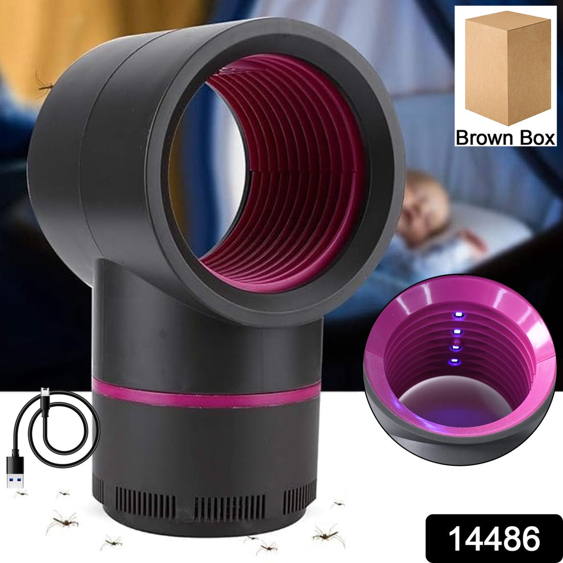 USB Electric Mosquito Killer Lamp emitting safe blue UV light indoors