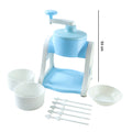 Blue colored manual portable ice crusher and slush maker for homemade treats