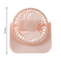 Front view of silent mini desk fan with protective grill design