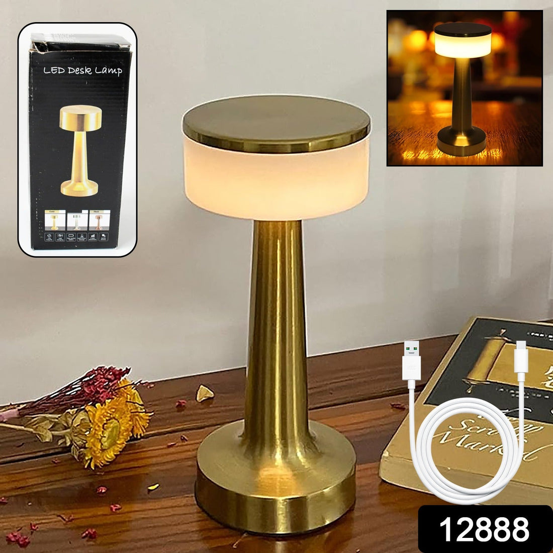 A sleek, modern portable LED desk lamp illuminating a contemporary workspace.