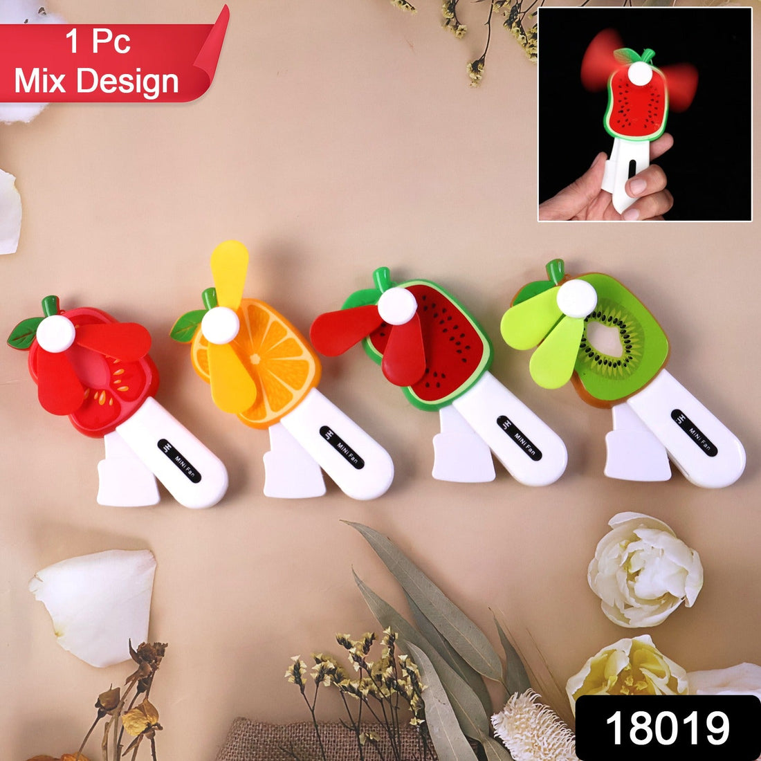Fruit-shaped mini hand pressure fan with apple design for kids