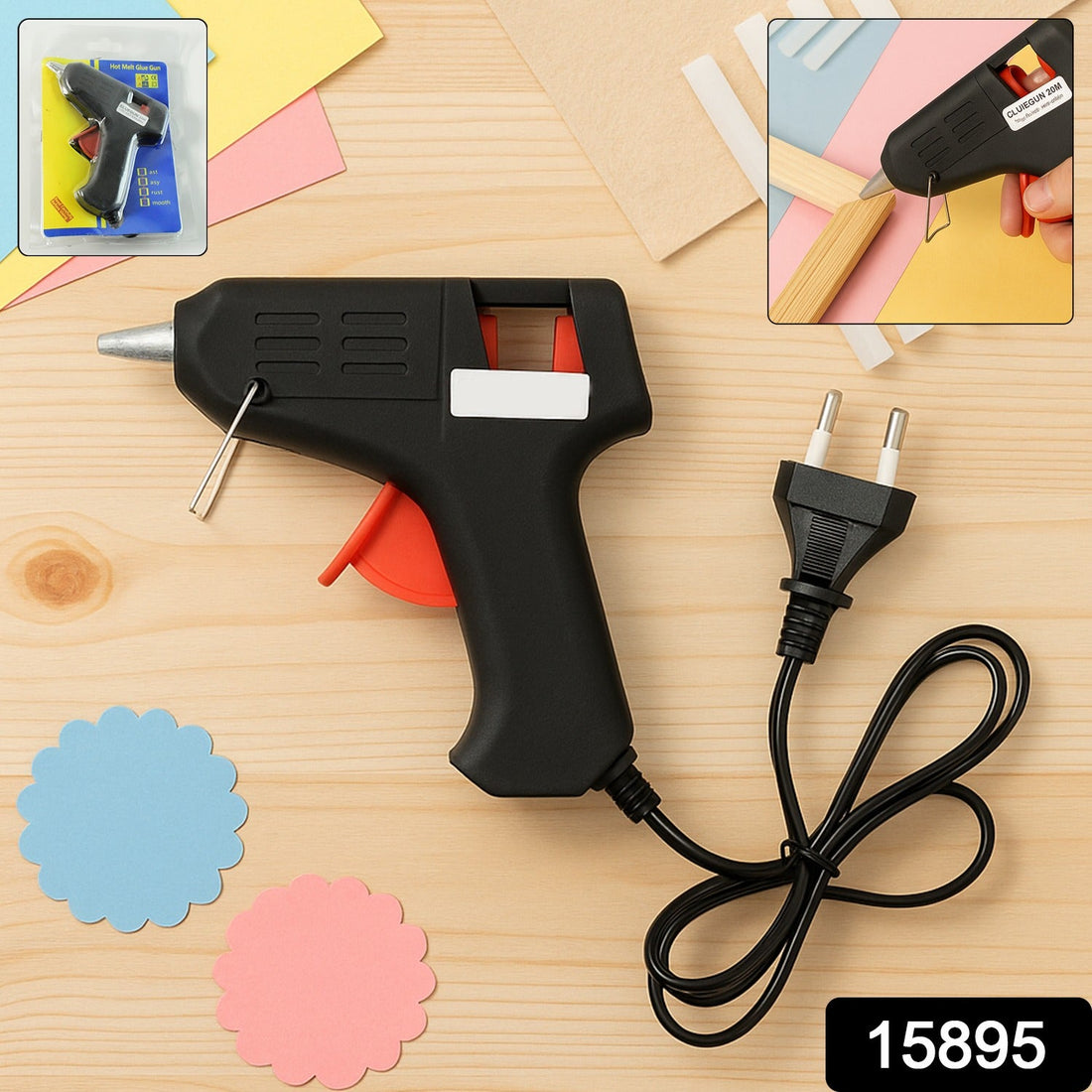 20W hot melt glue gun front view showing ergonomic design and nozzle