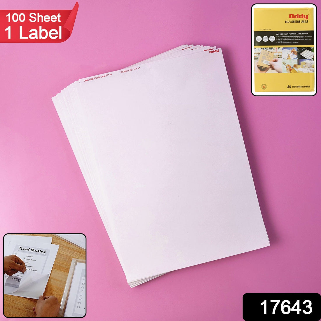 Pack of 100 Oddy A4 full-sheet self-adhesive labels for high-volume printing