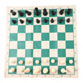 Compact folding chess set with vinyl board and plastic chess pieces
