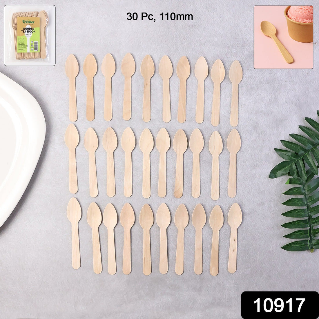 Eco-friendly wooden tea spoon 110mm smooth birchwood finish