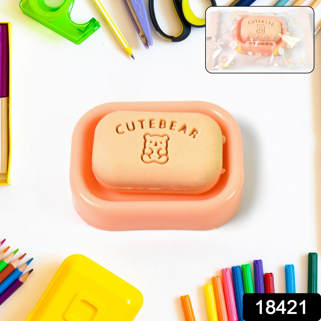 Colorful soap-shaped eraser in assorted colors for fun stationery