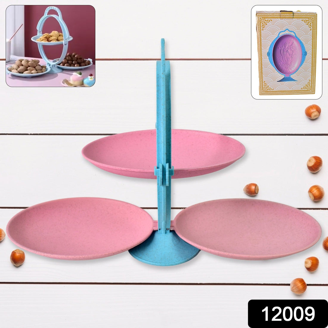 Foldable 3-layer fruit plate with mirror finish and handle