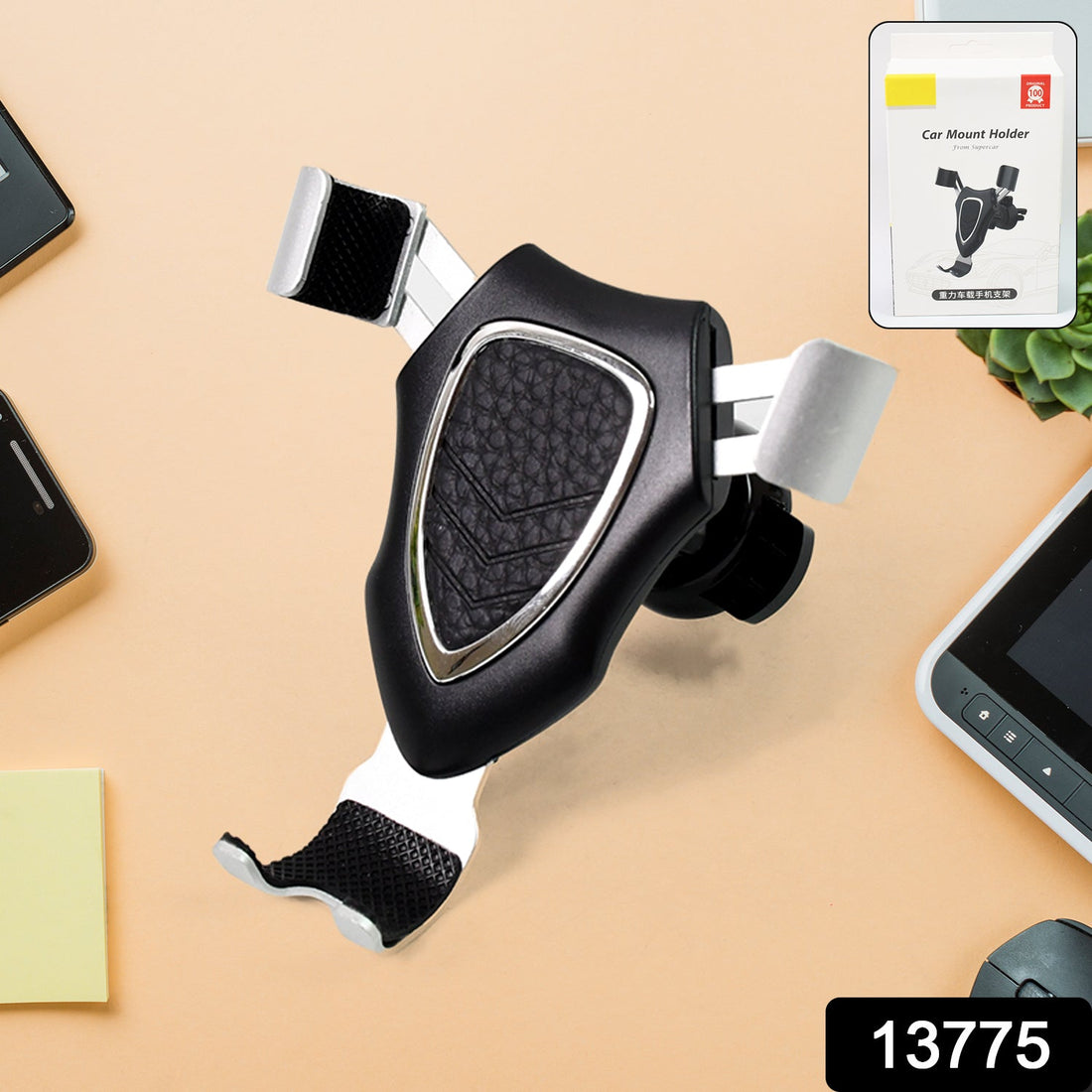 Gravity Car Phone Mount securely holding a smartphone on a dashboard.