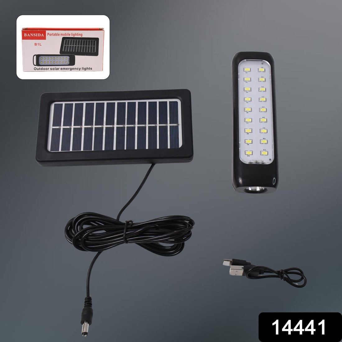 Outdoor solar light illuminated in glow mode with 18 small LEDs and 1 big LED