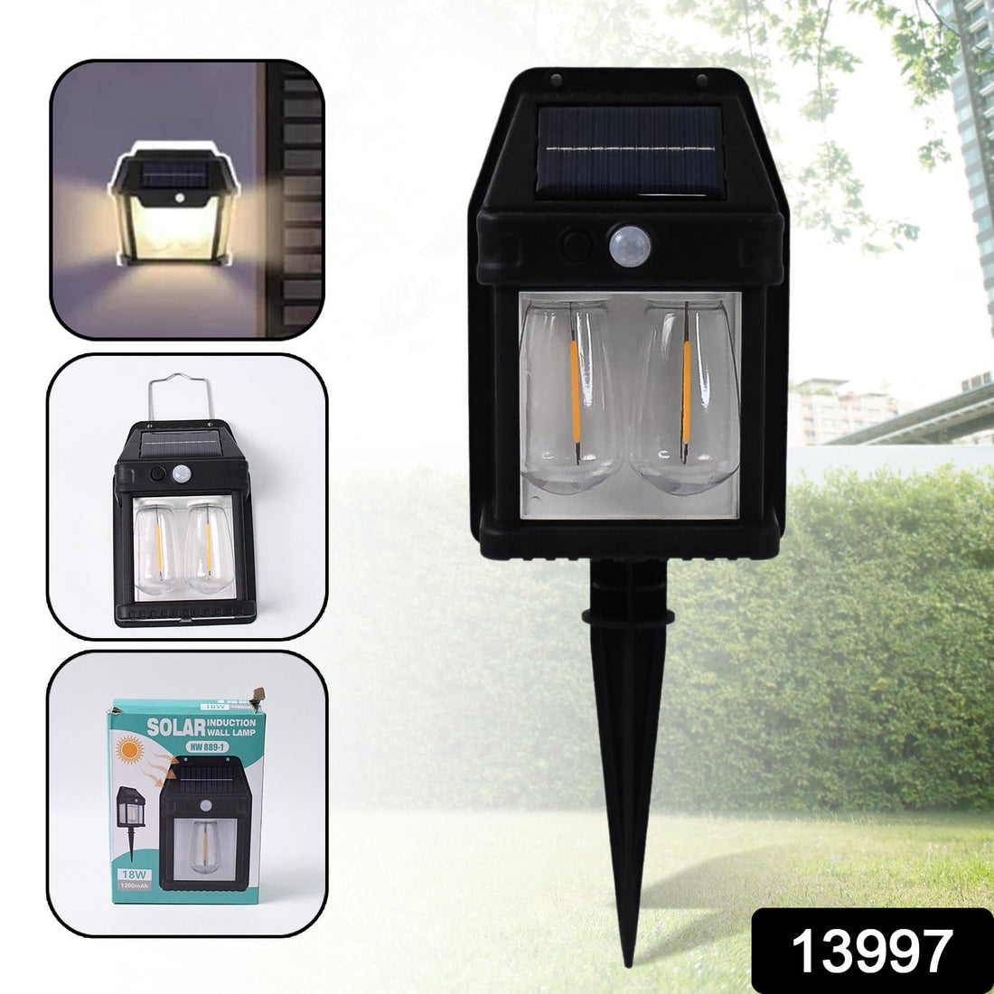18W solar wall double light with motion sensor installed outdoors