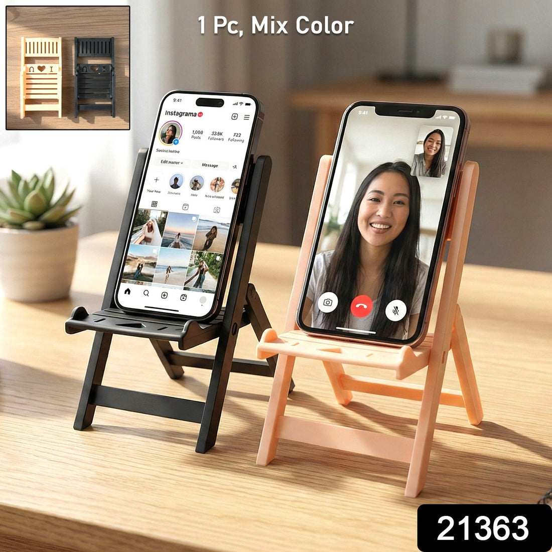 Foldable mini chair mobile phone stand holder on white background