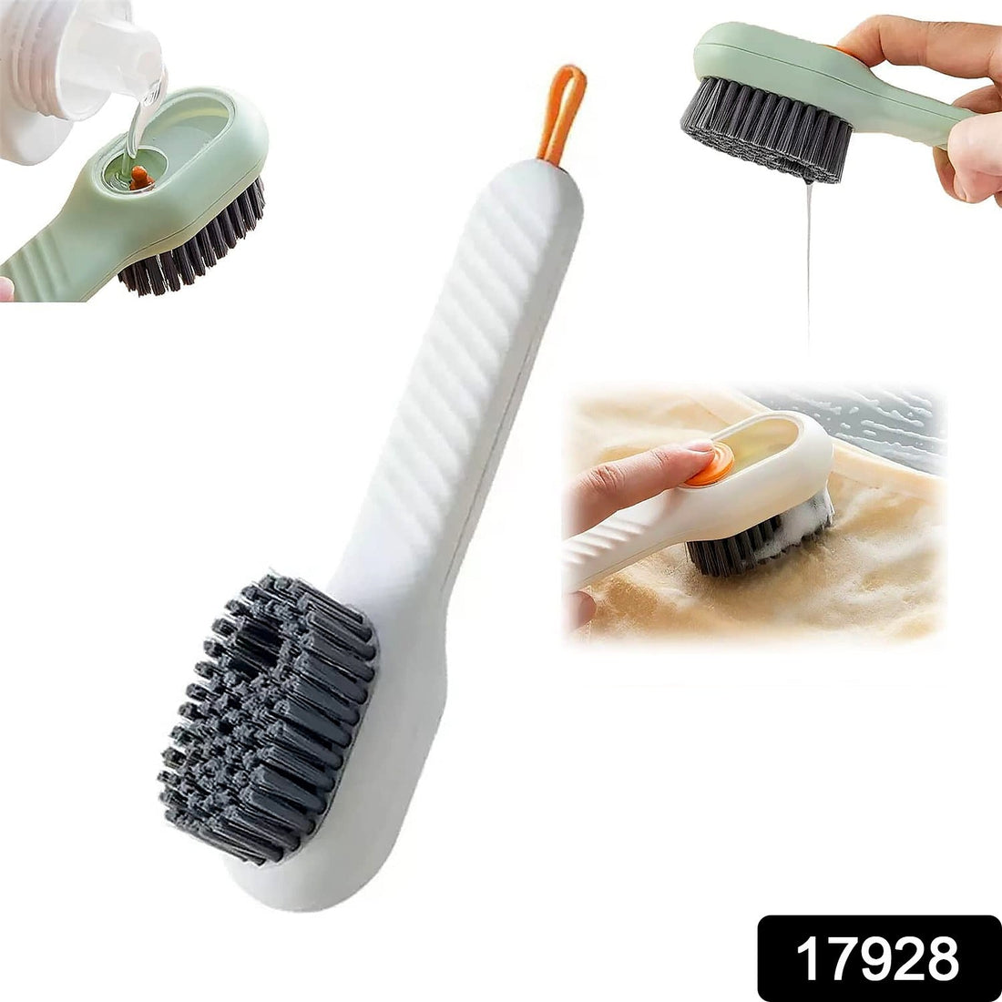 Scrubbing brush with dispenser from Velvet Wipe for multi-purpose cleaning.