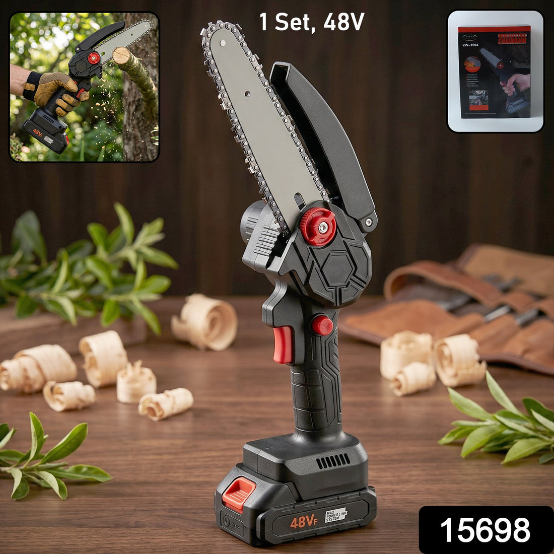 Mini cordless electric chainsaw 48V with 18cm blade