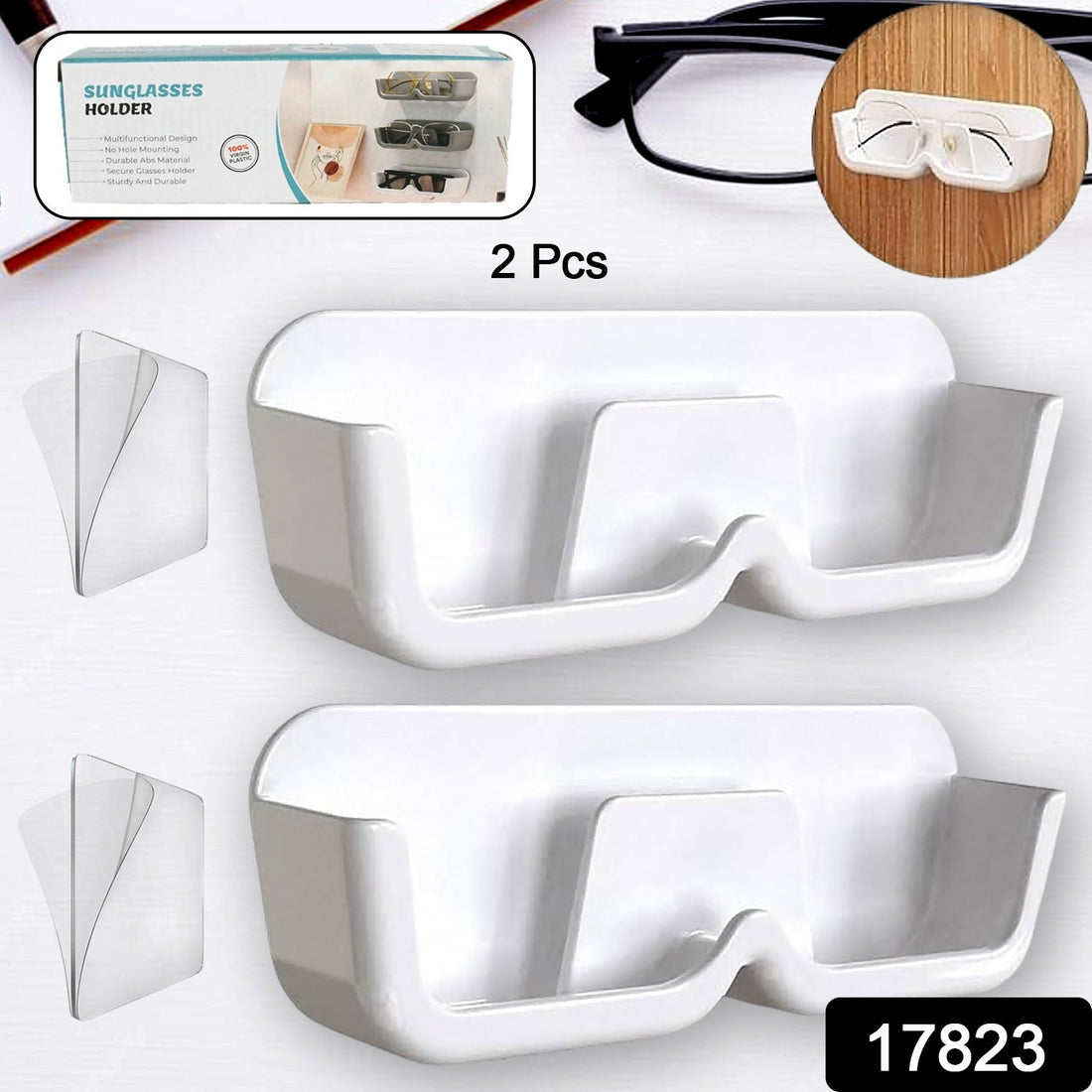 Organivo Sunglass Wall Organizer mounted on a white wall, showcasing easy adhesive installation.