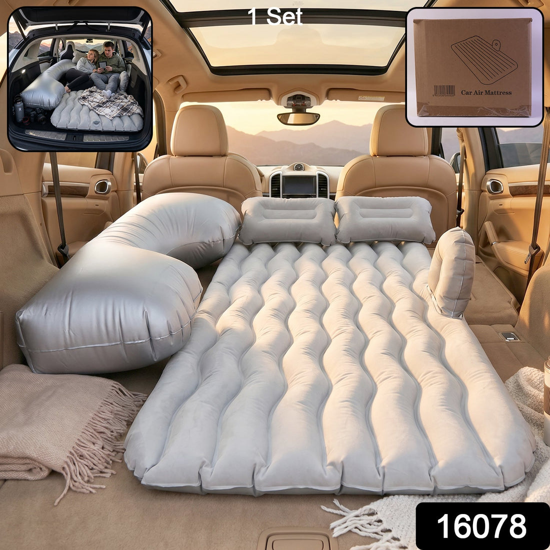 Main view of Portable Car Air Mattress Bed Set in grey