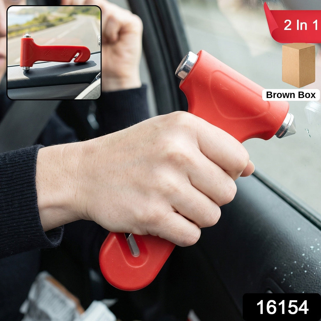 2 in 1 car safety hammer with emergency window breaker and seatbelt cutter (1 pc)