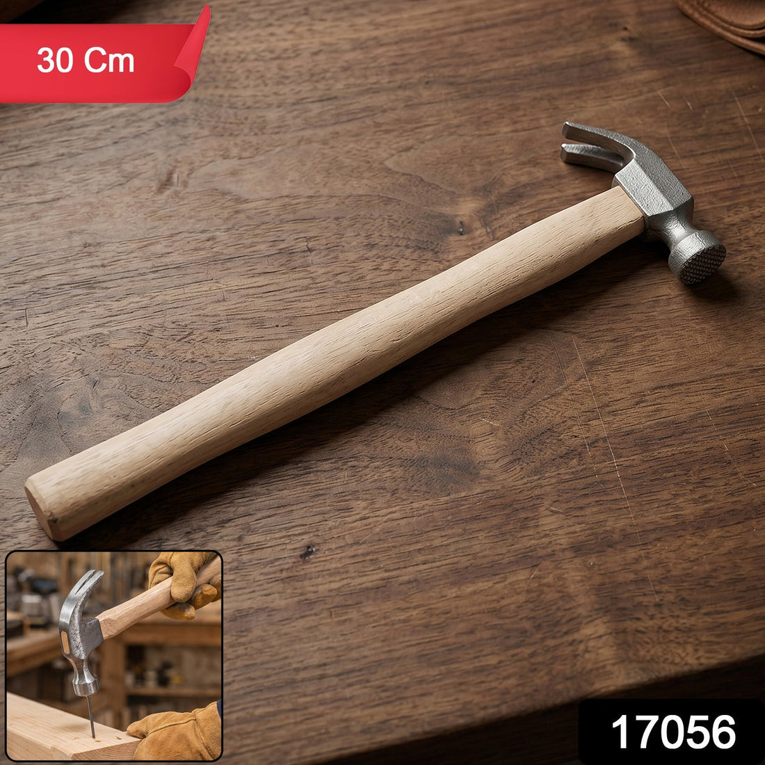 Wooden handle claw hammer with steel head for carpentry and DIY projects