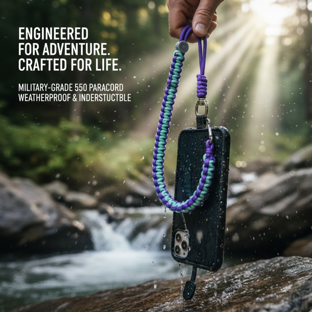 Multicolor adjustable phone wrist strap lanyard displayed on a clean surface.