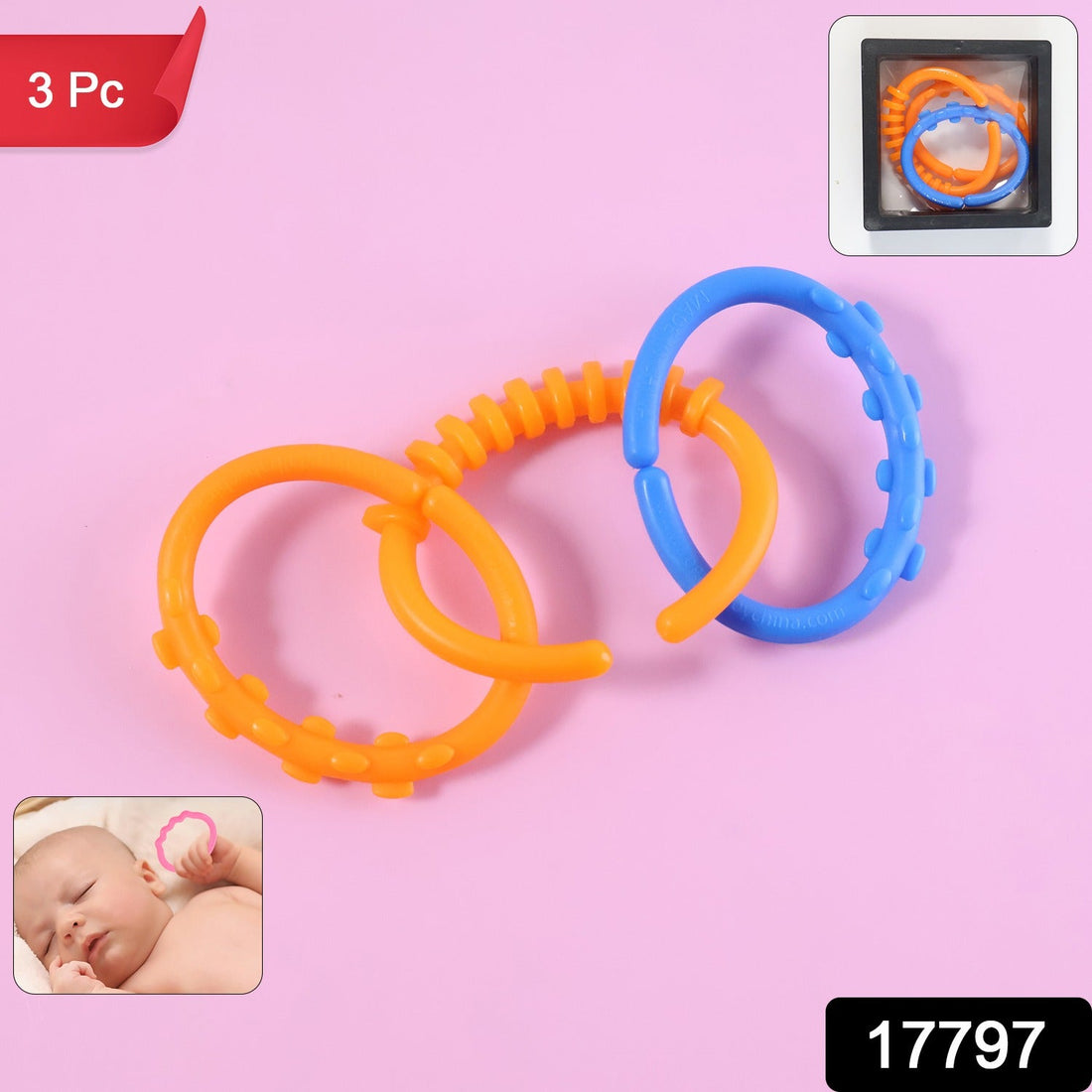Colorful baby learning links educational toy set with 3 interlocking rings