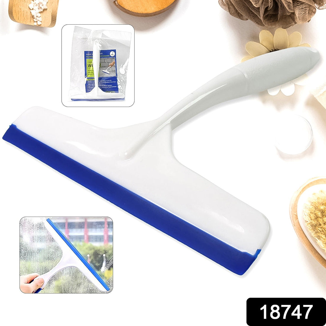 White kitchen wiper with silicone blade, shown on a clean kitchen counter.