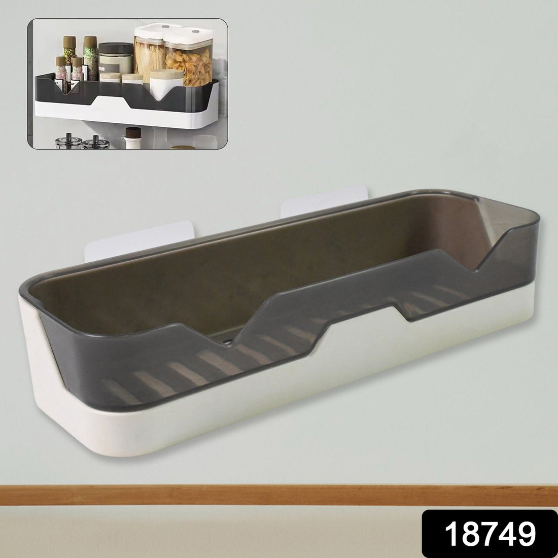 Adhesive shower caddy mounted on a bathroom wall, showcasing easy installation.