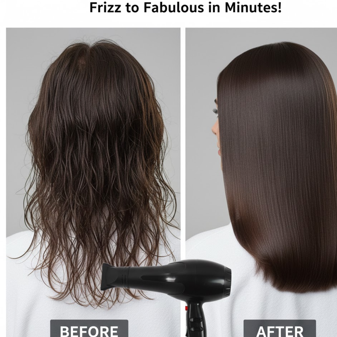 Professional hair dryer with nozzle attachment on a white background.